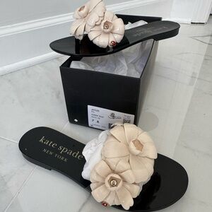 Kate Spade Black and Cream Floral jelly slides
